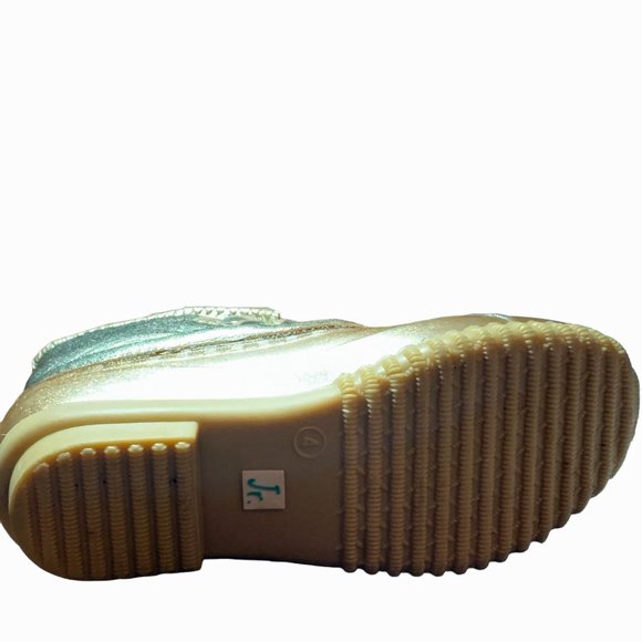 JACK ROGERS Miss Chloe Glitter Platinum Leather Rubber Boots - Picture 12 of 12